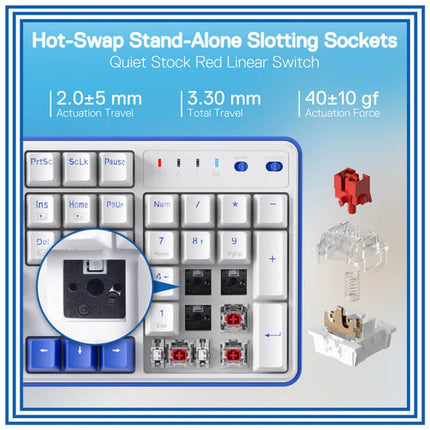 Redragon FAYE K685 PRO 104 Keys, 3-Modes, 100% Wireless Gasket RGB Mechanical Gaming Keyboard, Linear Red Switch - Klein Blue/Oia White