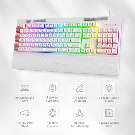 Redragon K512 Shiva RGB Backlit Membrane Wired Gaming Keyboard with Multimedia Keys - (English Layout)