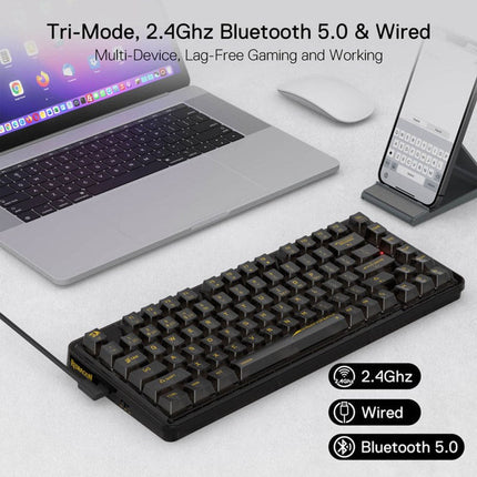 Redragon K649 ELF PRO 78% Wireless Gasket RGB Transparent Mechanical Gaming Keyboard, 3-Modes Connectivity - Black