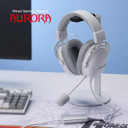 Redragon AURORA H376WG Aurora, 7.1 Surround Sound, Over-Ear Wired Gaming Headset - White