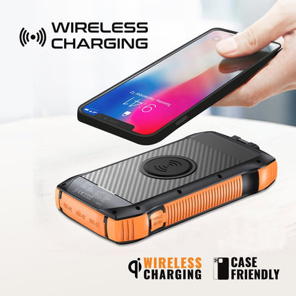 Promate 20000mAh Rugged EcoLight Solar Power Bank, IP65, 20W PD, 4 USB Ports, 10W Wireless Charging, Dual Charging Input, 550 lm LED Flash Light