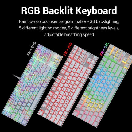 Redragon KUMARA K552W RGB TKL Wired Mechanical Gaming Keyboard (Blue Switch) - White