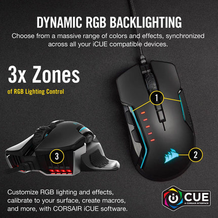 Corsair GLAIVE RGB PRO, Aluminium, Optical 18000 DPI Gaming Mouse