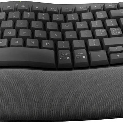 Logitech Wave Keys Wireless Ergonomic Keyboard with Cushioned Palm Rest, Comfortable Natural Typing,  Bluetooth, Logi Bolt Receiver, for Multi-OS, Windows/Mac, English/Arabic Layout - Graphite