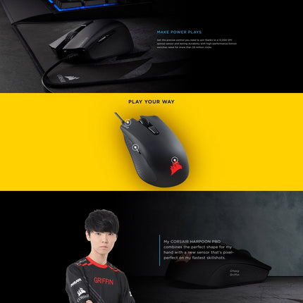 Corsair HARPOON PRO RGB FPS/MOBA, Optical, 12000DPI Gaming Mouse