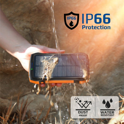 Promate 20000mAh Rugged EcoLight Solar Power Bank, IP65, 20W PD, 4 USB Ports, 10W Wireless Charging, Dual Charging Input, 550 lm LED Flash Light