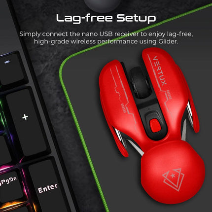 Vertux Glider High Performance Ergonomic Wireless Gaming Mouse – Red