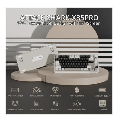 ATTACK SHARK X85PRO Tri-Mode (USB-C/2.4G /Bluetooth) 75% Wireless Gasket Mechanical Gaming Keyboard
