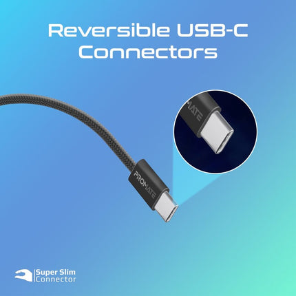 Promate Ultra-Fast 60W PD USB-C Fabric Braided Cable