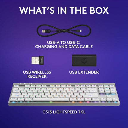 Logitech G515 LIGHTSPEED TKL Wireless Low Profile Mechanical Gaming Keyboard (Tactile Switch) - White (US Layout)