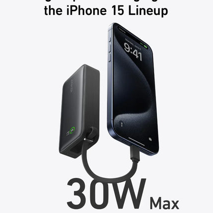 Anker Nano Power Bank (30 W, Built-In USB-C Cable) 10000mAh, PD - Black