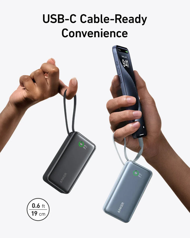 Anker Nano Power Bank (30 W, Built-In USB-C Cable) 10000mAh, PD - Black
