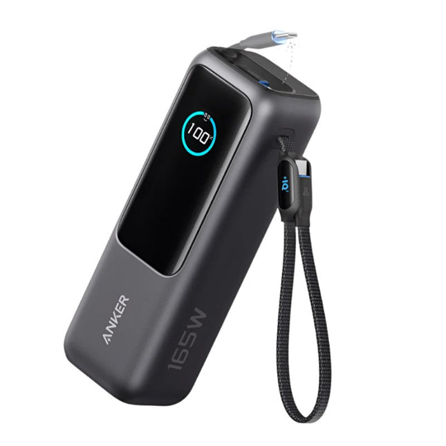 Anker 25,000mAh Power Bank with Triple 100 W USB-C Ports for Multi-Device Charging, Built-in and Retractable Cables - Black