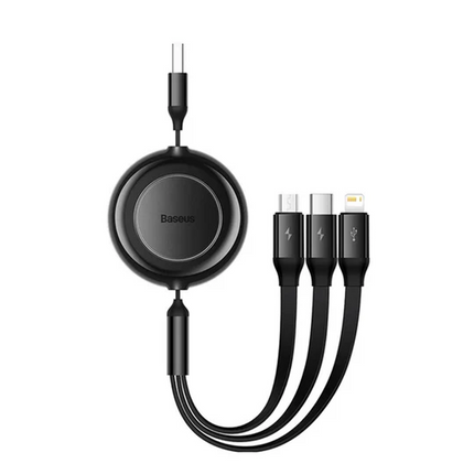 Baseus 100 Watts 3 in 1 Rectractable Cable - Black