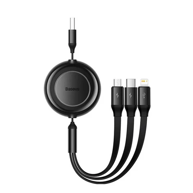 Baseus 100 Watts 3 in 1 Rectractable Cable - Black