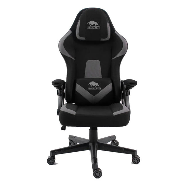 Black Bull Gaming Chair With Headrest Up & Down Slide Adjustable and Moveable Armrest, Fabric