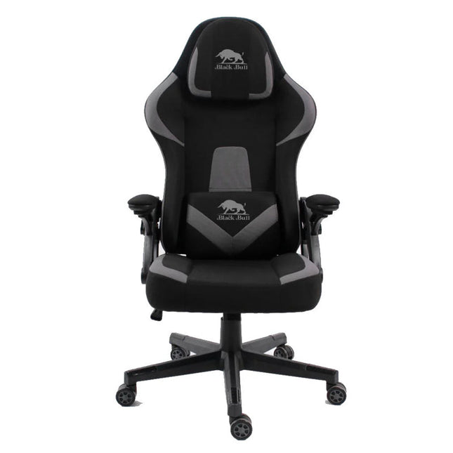 Black Bull Gaming Chair With Headrest Up & Down Slide Adjustable and Moveable Armrest, Fabric
