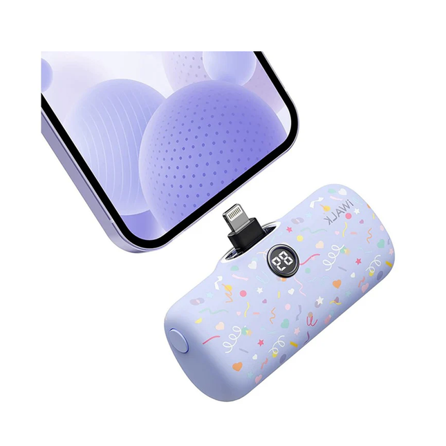 iWalk Link Me Pro Fast Charge 4800mAh Pocket Battery With Battery Display For iPhone - Purple Ribbon Pattern