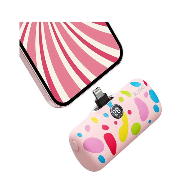iWalk Link Me Pro Fast Charge 4800mAh Pocket Battery With Battery Display For iPhone - Pink Bubble Pattern