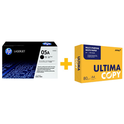 HP 05A Black Original LaserJet Toner Cartridge + FREE Ultima Copy A4 Paper (500 Sheets) Bundle Offer