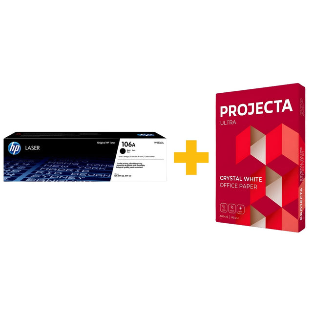 HP 106A Black Original Laser Toner Cartridge + FREE Projecta A4 Paper (500 Sheets) Bundle Offer