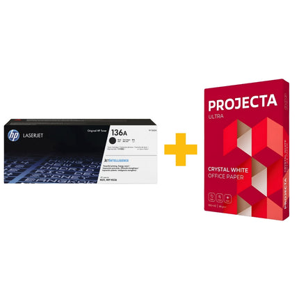HP 136A Black Original LaserJet Toner Cartridge + FREE Projecta A4 Paper (500 Sheets) Bundle Offer
