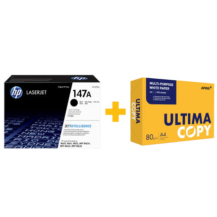 HP 147A Black Original LaserJet Toner Cartridge + FREE Ultima Copy A4 Paper (500 Sheets) Bundle Offer