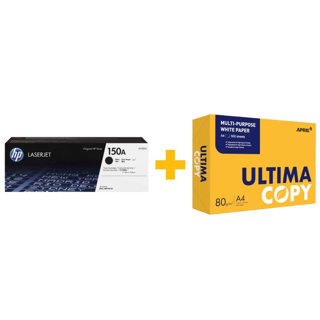 HP 150A Black Original LaserJet Toner Cartridge + FREE Ultima Copy A4 Paper (500 Sheets) Bundle Offer