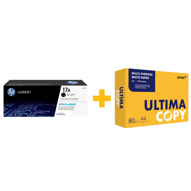 HP 17A Black Original LaserJet Toner Cartridge + FREE Ultima Copy A4 Paper (500 Sheets) Bundle Offer