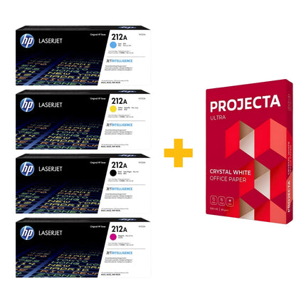 HP 212A Original LaserJet Toner Cartridge (Black / Cyan / Yellow / Magenta) – CMYK Full Set + FREE PROJECTA A4 Paper (500 Sheets) Bundle Offer