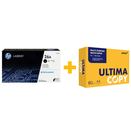 HP 26A Black Original LaserJet Toner Cartridge + FREE Ultima Copy A4 Paper (500 Sheets) Bundle Offer