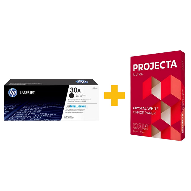 HP 30A Black Original LaserJet Toner Cartridge + FREE Projecta Ultra A4 Paper (500 Sheets) Bundle Offer