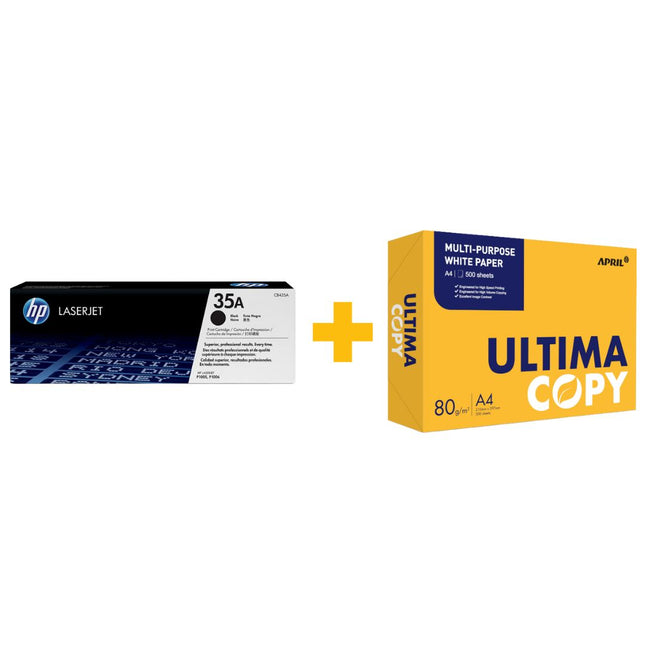 HP 35A Black Original LaserJet Toner Cartridge + FREE Ultima Copy A4 Paper (500 Sheets) Bundle Offer