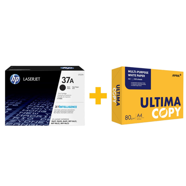 HP 37A Black Original LaserJet Toner Cartridge + FREE Ultima A4 Paper (500 Sheets) Bundle Offer