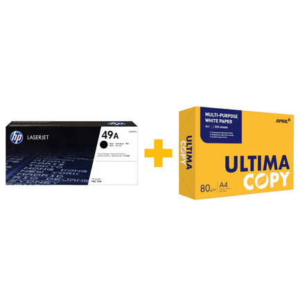HP 49A Black Original LaserJet Toner Cartridge + FREE Ultima Copy A4 Paper (500 Sheets) Bundle Offer