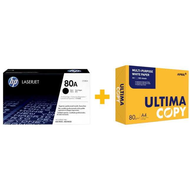 HP 80A Black Original LaserJet Toner Cartridge + FREE ULTIMA COPY A4 Paper (500 Sheets) Bundle Offer