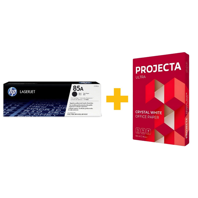 HP 85A Black Original LaserJet Toner Cartridge + FREE Projecta A4 Paper (500 Sheets) Bundle Offer