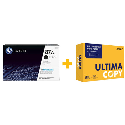 HP 87A Black Original LaserJet Toner Cartridge + FREE Ultima Copy A4 Paper (500 Sheets) Bundle Offer