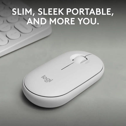 Logitech Pebble 2 M350s Wireless Mouse, Ambidextrous Design, Multi-Device Pairing, Bluetooth Connectivity, Silent Clicks with Silent Touch Technology - Tonal White