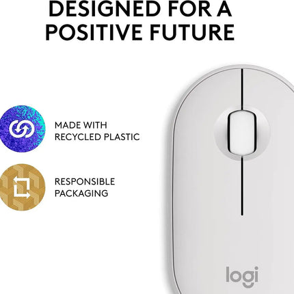 Logitech Pebble 2 M350s Wireless Mouse, Ambidextrous Design, Multi-Device Pairing, Bluetooth Connectivity, Silent Clicks with Silent Touch Technology - Tonal White