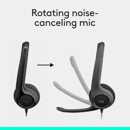 Logitech H390 Wired Headset for PC/Laptop, Stereo Headphones with Noise Cancelling Microphone, USB Type-A Interface, In-Line Controls, Works with Chromebook - Black