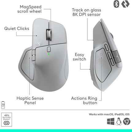 Logitech MX Master 4 Wireless/Bluetooth Ergonomic Mouse - Pale Grey