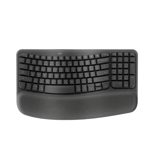 Logitech Wave Keys Wireless Ergonomic Keyboard with Cushioned Palm Rest, Comfortable Natural Typing,  Bluetooth, Logi Bolt Receiver, for Multi-OS, Windows/Mac, English/Arabic Layout - Graphite