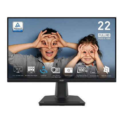 MSI Pro MP225 Business Productivity Monitor, 22" FHD IPS Display, 100 Hz Refresh Rate, 1 ms (MPRT) Response Time, Adaptive Sync Technology, 16.7 M Display Colors, Black