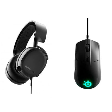 SteelSeries Arctis 3 (2019 Edition) 7.1 Surround Wired Gaming Headset + RIVAL 3 Wired Gaming Mouse - Black