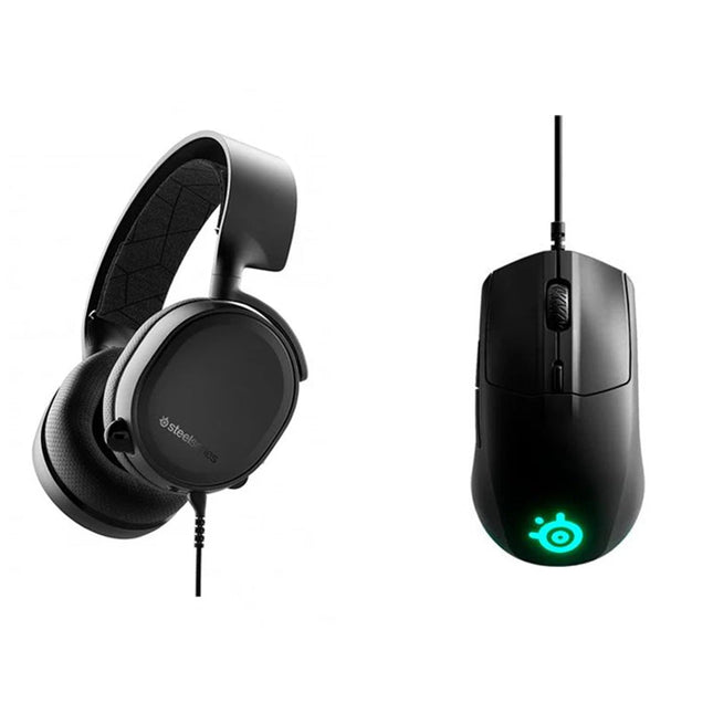 SteelSeries Arctis 3 (2019 Edition) 7.1 Surround Wired Gaming Headset + RIVAL 3 Wired Gaming Mouse - Black