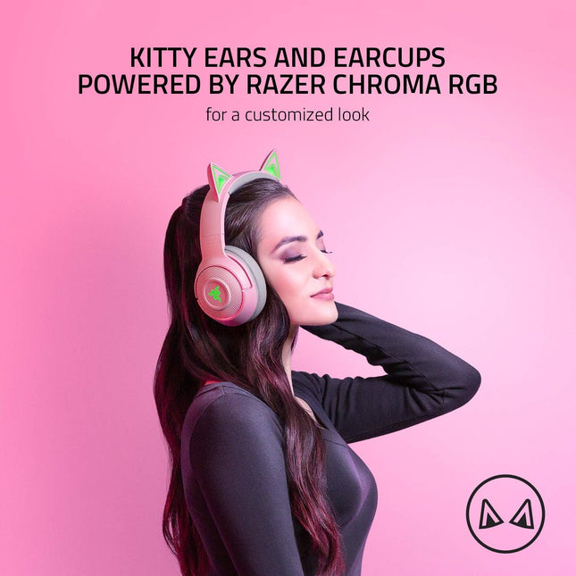 Razer Kraken BT Kitty Edition Wireless Bluetooth Gaming Headset with Chroma RGB - Quartz Pink
