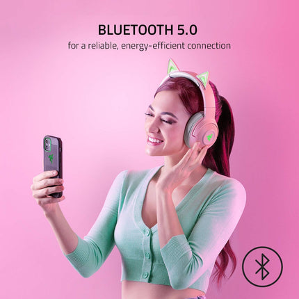Razer Kraken BT Kitty Edition Wireless Bluetooth Gaming Headset with Chroma RGB - Quartz Pink