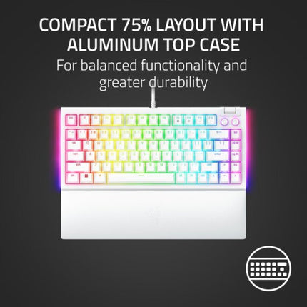Razer BlackWidow V4 75% Hot-Swappable Wired Mechanical Gaming Keyboard (US Layout) - White