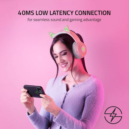 Razer Kraken BT Kitty Edition Wireless Bluetooth Gaming Headset with Chroma RGB - Quartz Pink